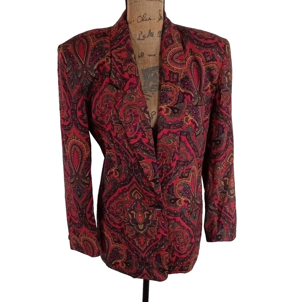 Jones New York 6 Jacket Multi Color Paisley Floral Collar Lined Button Pocket